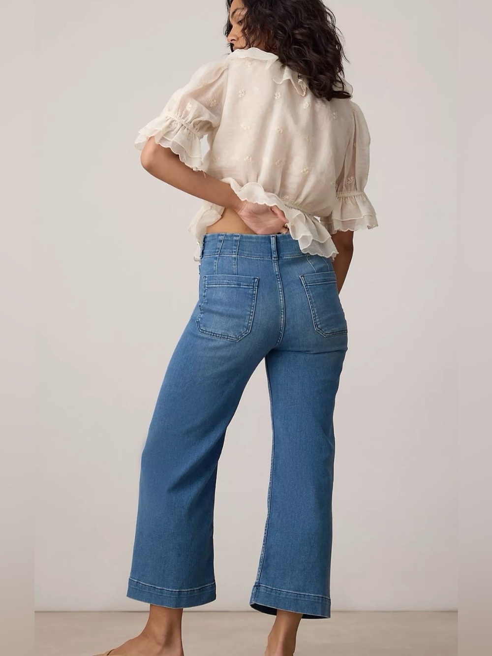 Maeve Anthropologie the Colette Pant High-Rise Wide Leg Crop Adaptive Jeans 31